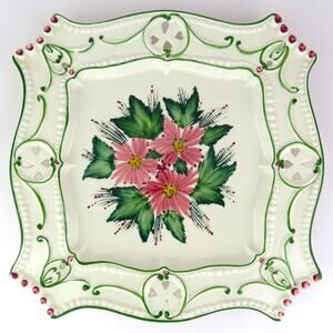 Casafina Portugal Hand Painted Floral Pierced Lace Edge 12.25" Ceramic Platter